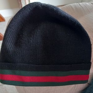 GUCCI MEN'S BLACK WEB DESIGN STRIPED WINTER HAT BEANIE GG SZ MED
